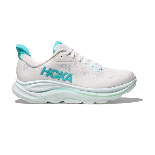 HOKA Clifton 10 White & Turquoise Cushioned Running Shoes