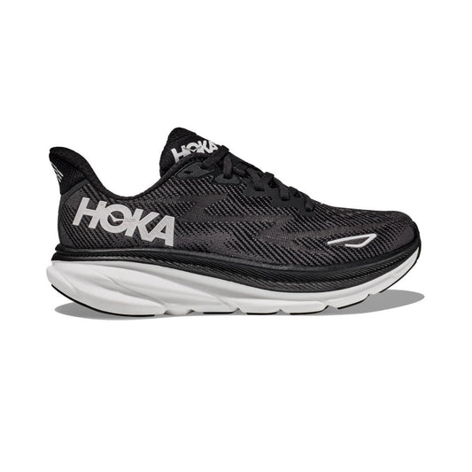 HOKA Clifton 9 Black & White Cushioned Running Shoes