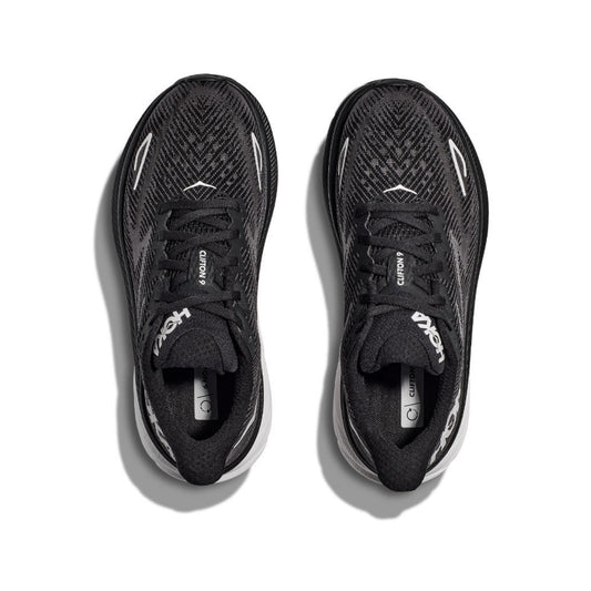 HOKA Clifton 9 Black & White Cushioned Running Shoes