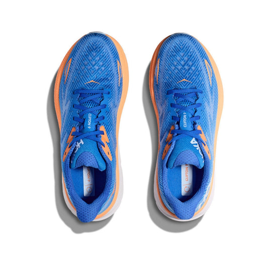 HOKA Clifton 9 Blue & Orange Cushioned Running Shoes