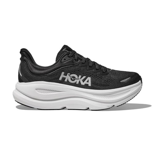 HOKA Bondi 9 Black & White Cushioned Running Shoes