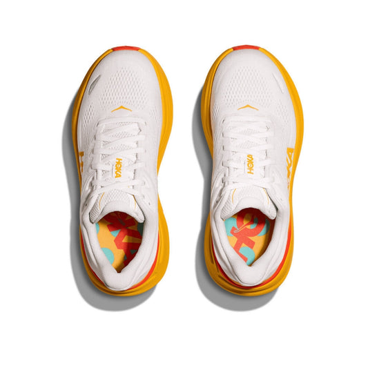 HOKA Bondi 9 White & Orange Cushioned Running Shoes