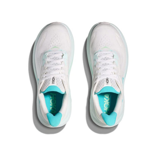 HOKA Clifton 10 White & Turquoise Cushioned Running Shoes