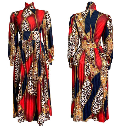 Women Dress Long Sleeve High Waist Dress