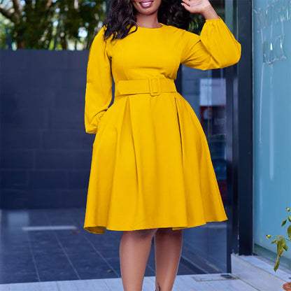 Women Dress Autumn and Winter Long Sleeve Elegant round Neck