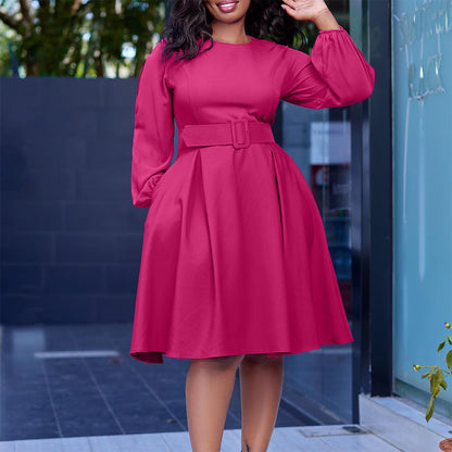 Women Dress Autumn and Winter Long Sleeve Elegant round Neck