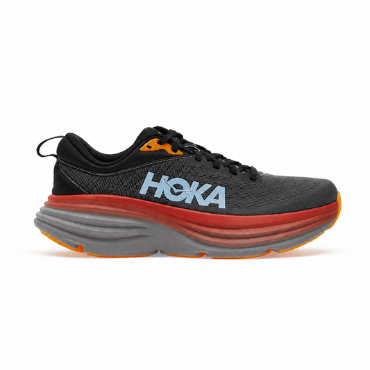 HOKA Bondi 8 Dark Gray & Burgundy Cushioned Running Shoes